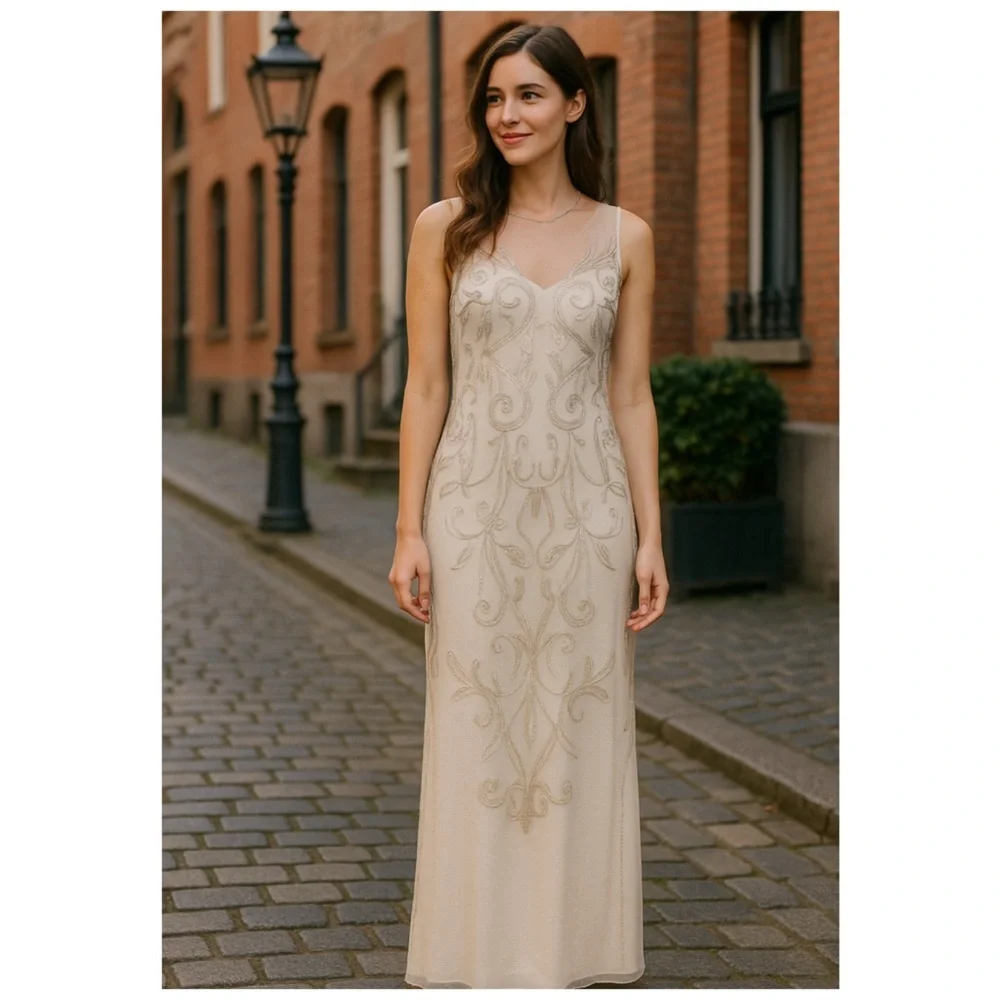 Adrianna Papell Ivory Beaded Gown Size 4 Wedding Guest Formal Dress - Picture 3 of 15